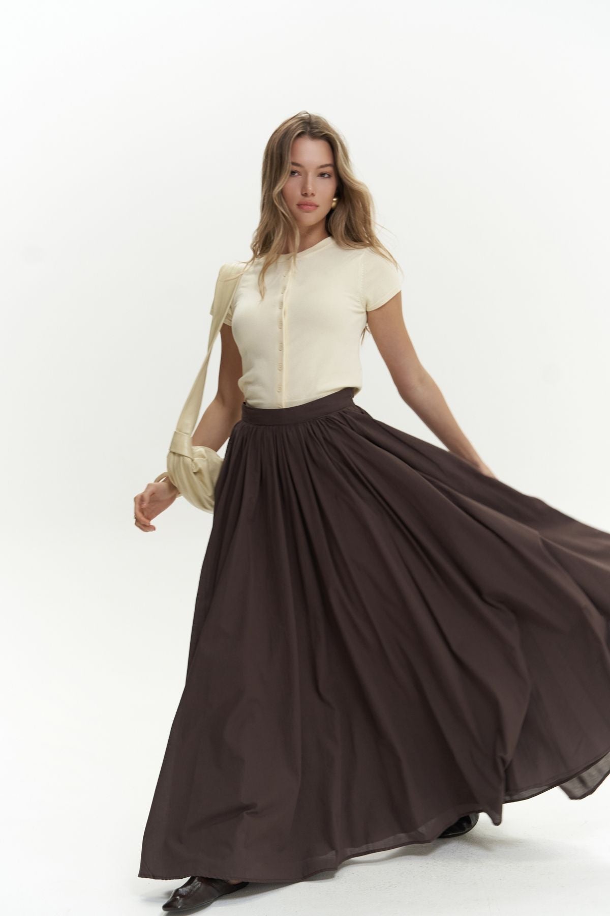 Faylinn Pleated Long Coffee Skirt