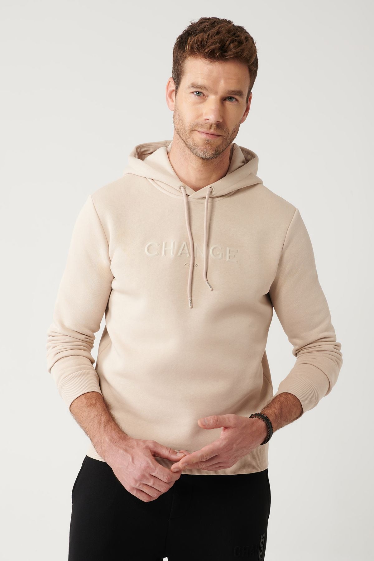 Men's Beige Hooded 3 -IP -Shadon Printed Sweatshirt A32Y1240