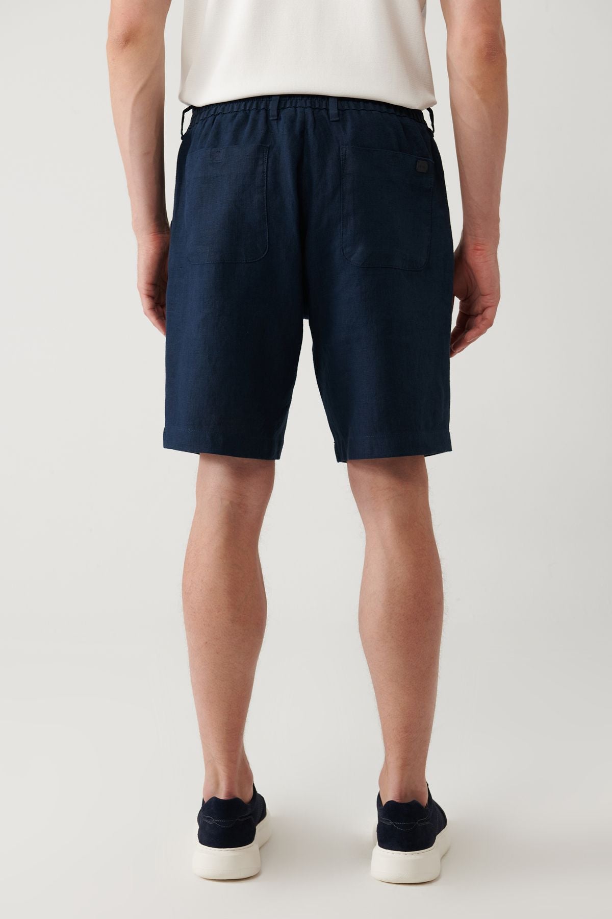 Men's Navy Blue Waist Tire 100 %Linen Assos Short A41y3710