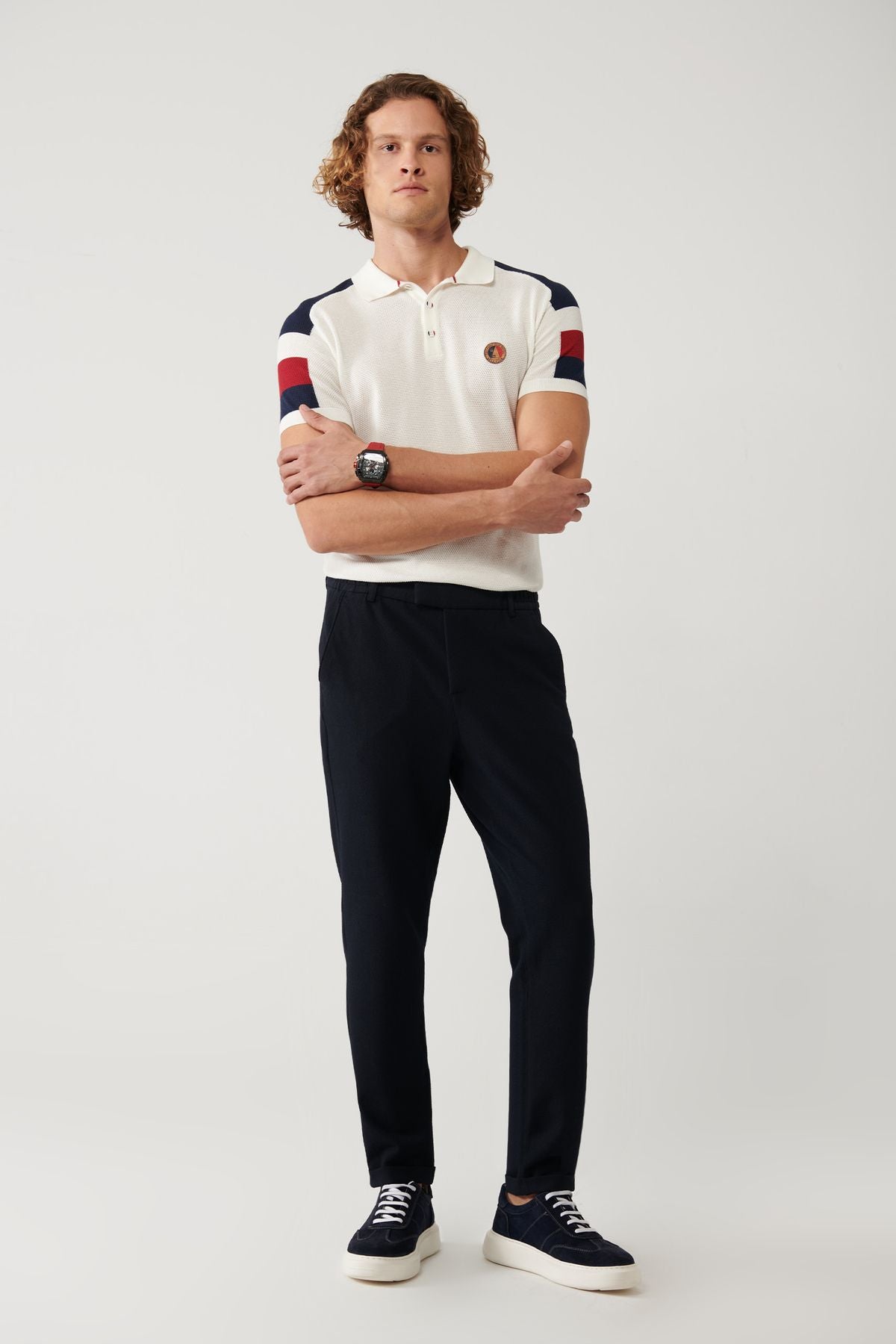 Men's Navy Blue Waist Waist Waithful Chino Pants B003033