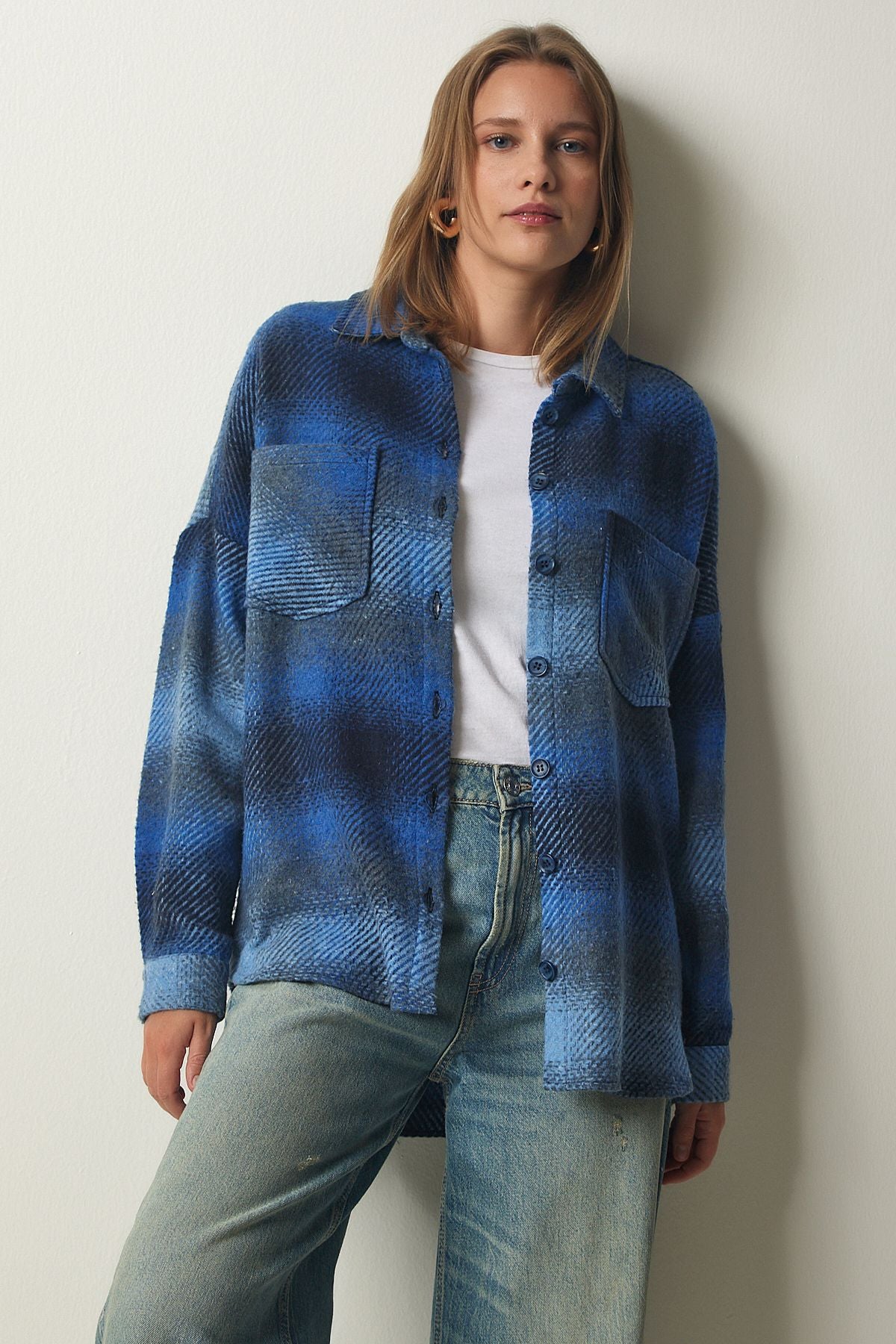 WOMEN BLUE WASH ODUNCUDE Oversize Stamp Shirt Jacket TU00035