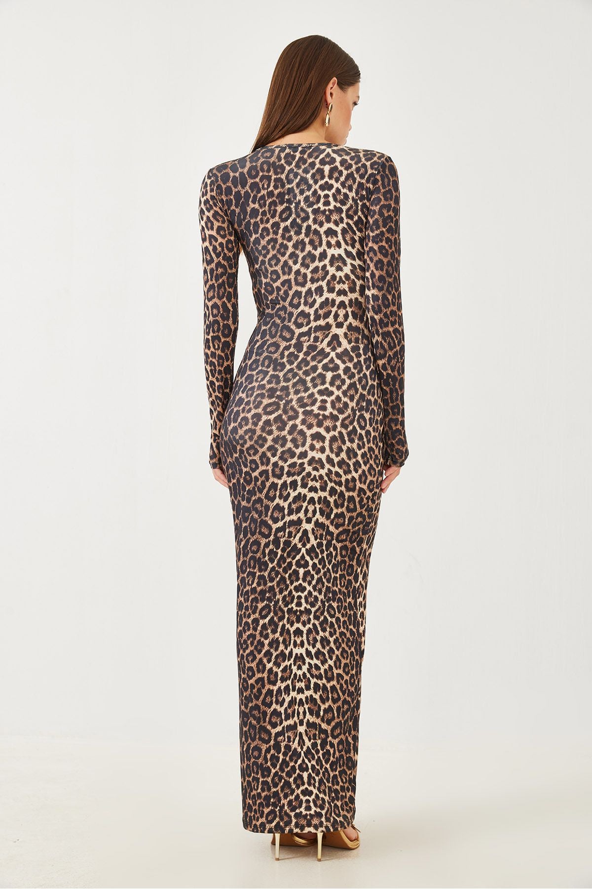 Women's Leopard Patterned Long Dress 376-1 60251887