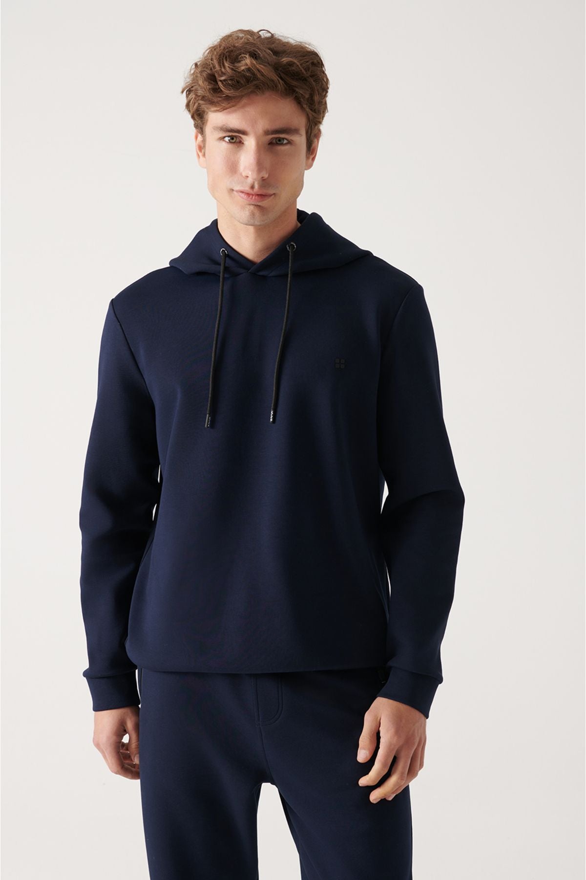 Men's navy blue hooded flexible soft tissue interlok fabric sweatshirt B001101