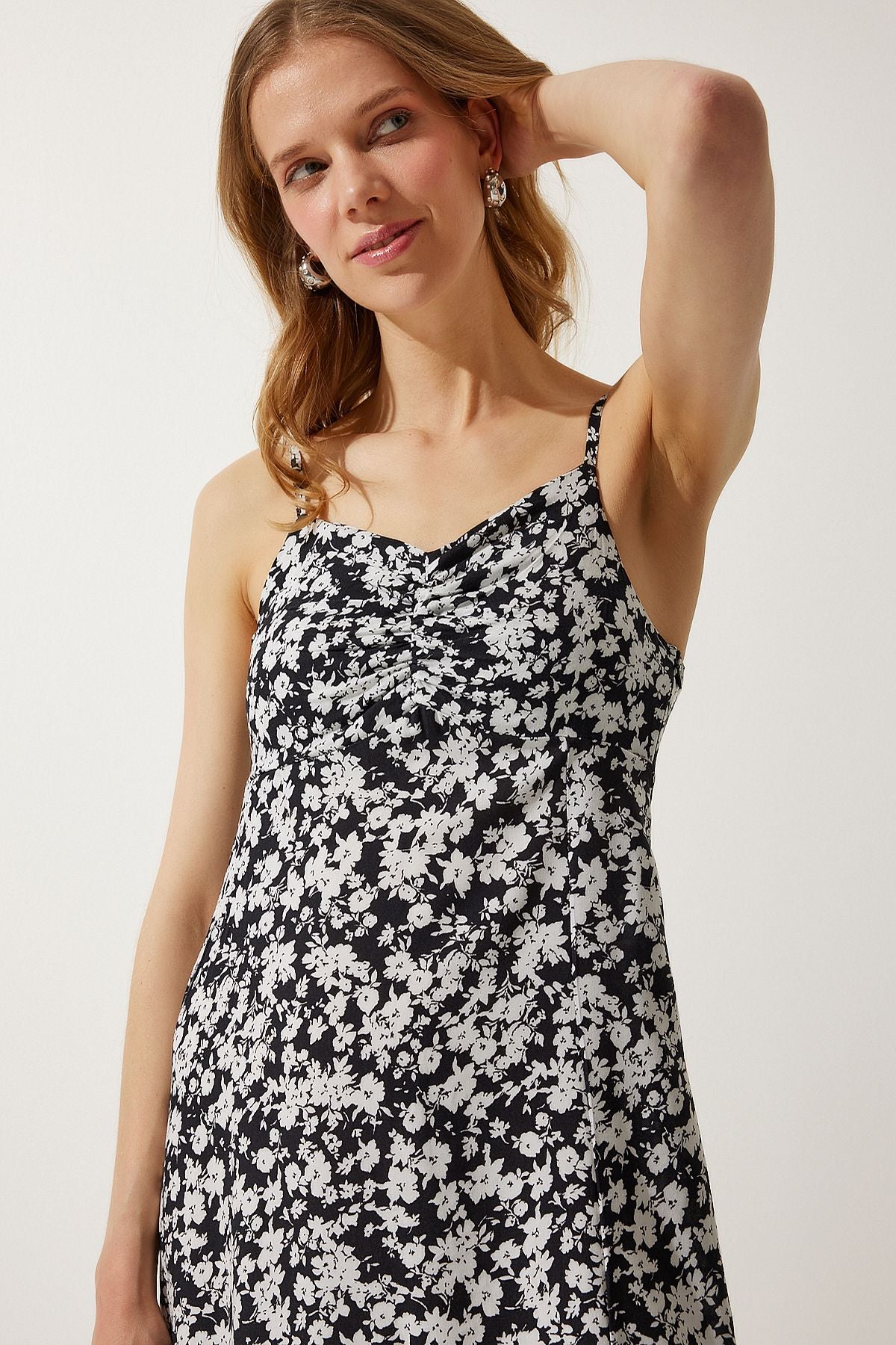 Female Black and White Hanger Patterned Viscose Dress UB00236