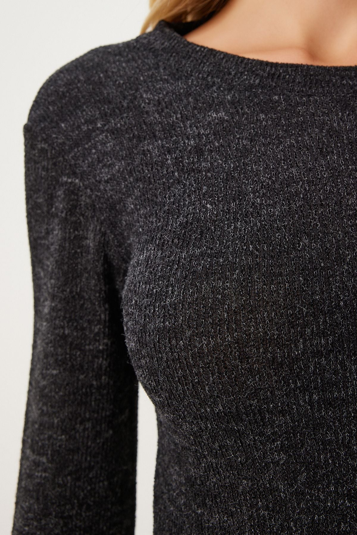 Female anthracite back decollete snap blouse FN03304