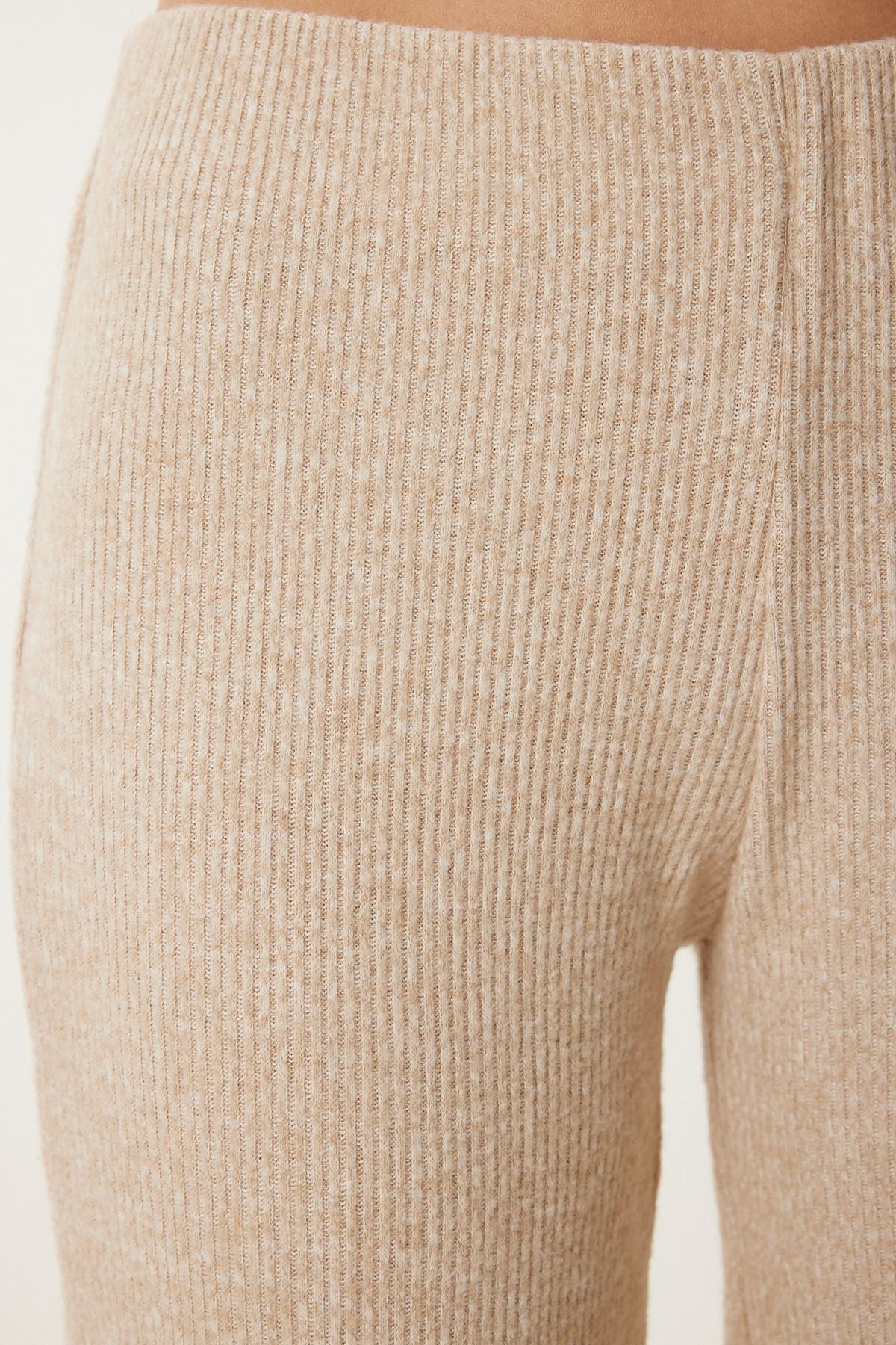 Woman Beige Yumoş Crop abundant trousers knitting set an00222
