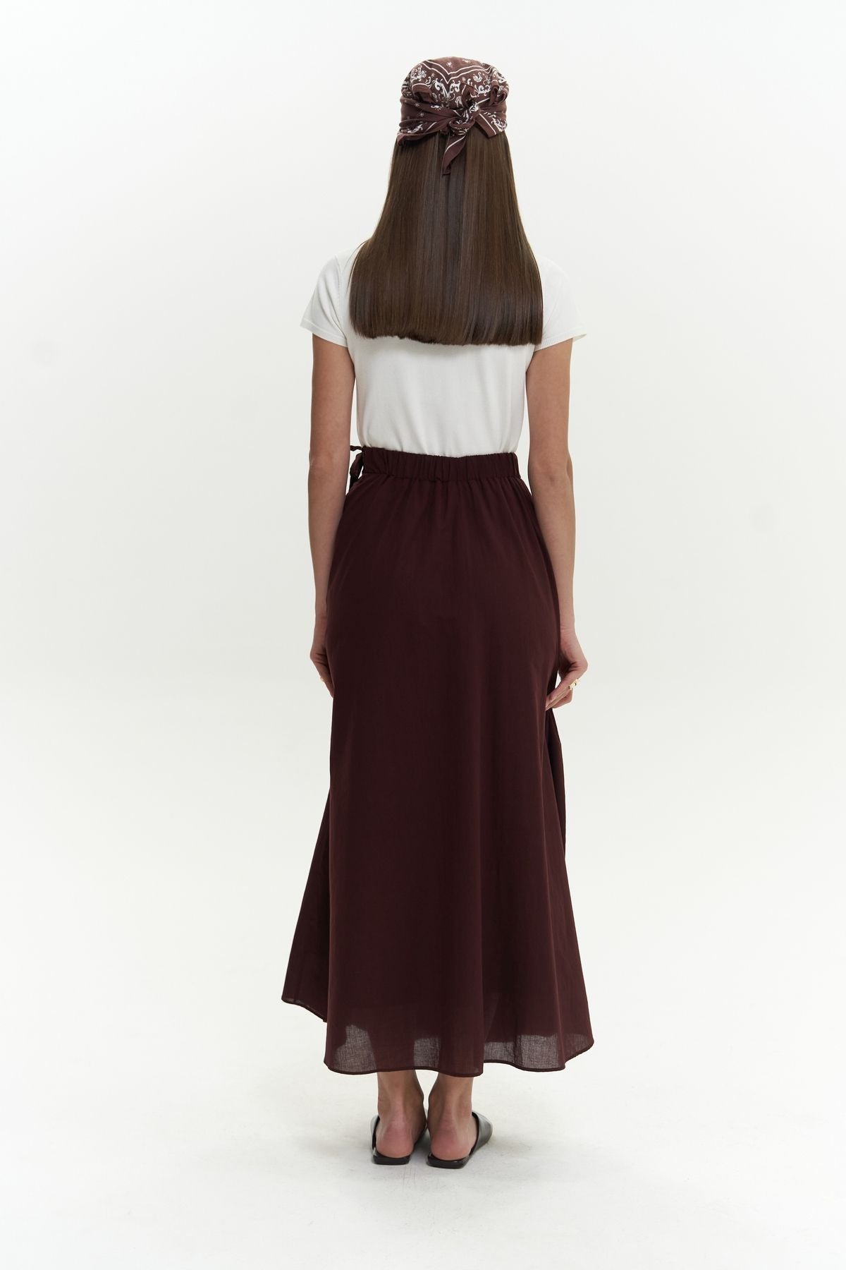 Aida rope detail pleated burgundy skirt