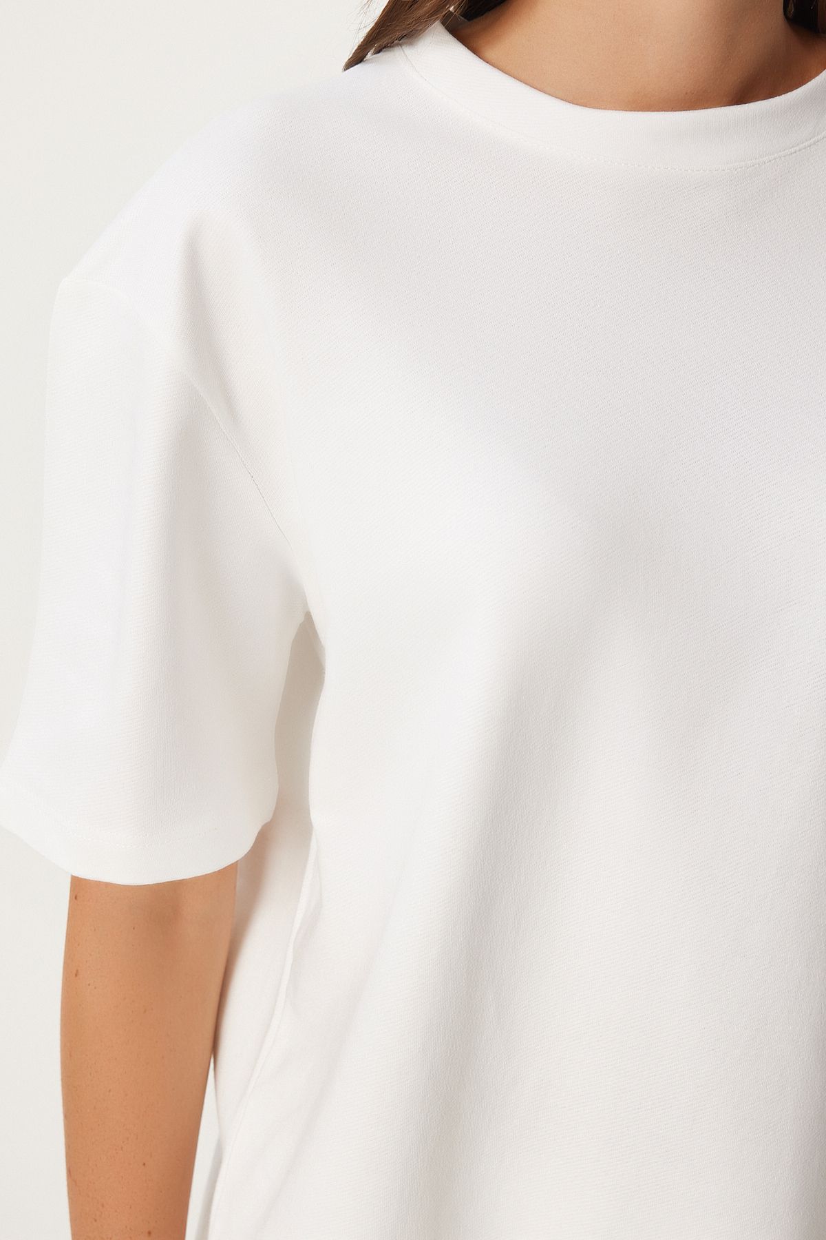 Woman White T-Shirt Knitting Satriages FN03273