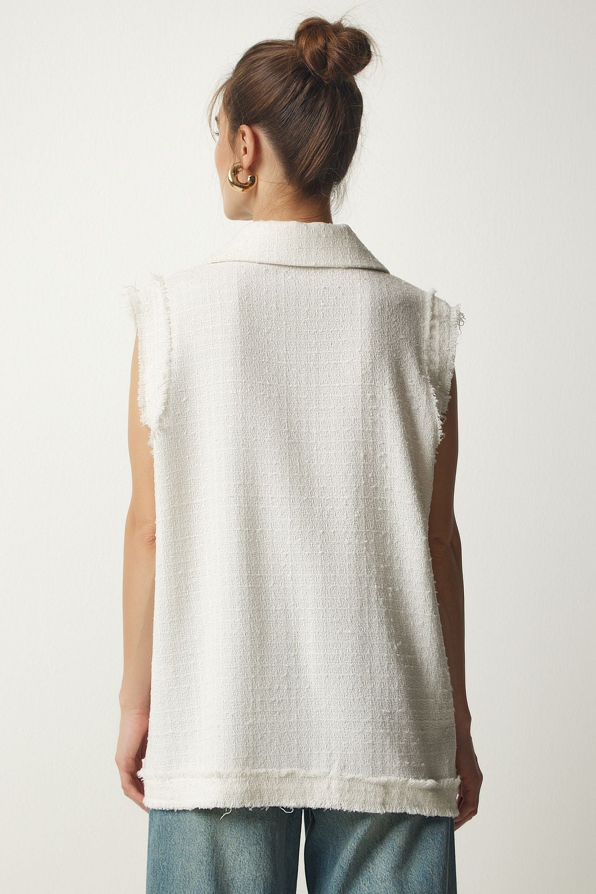 WOMEN'T CREAM TEXUAL LRUST TEXTED VEST WF00050
