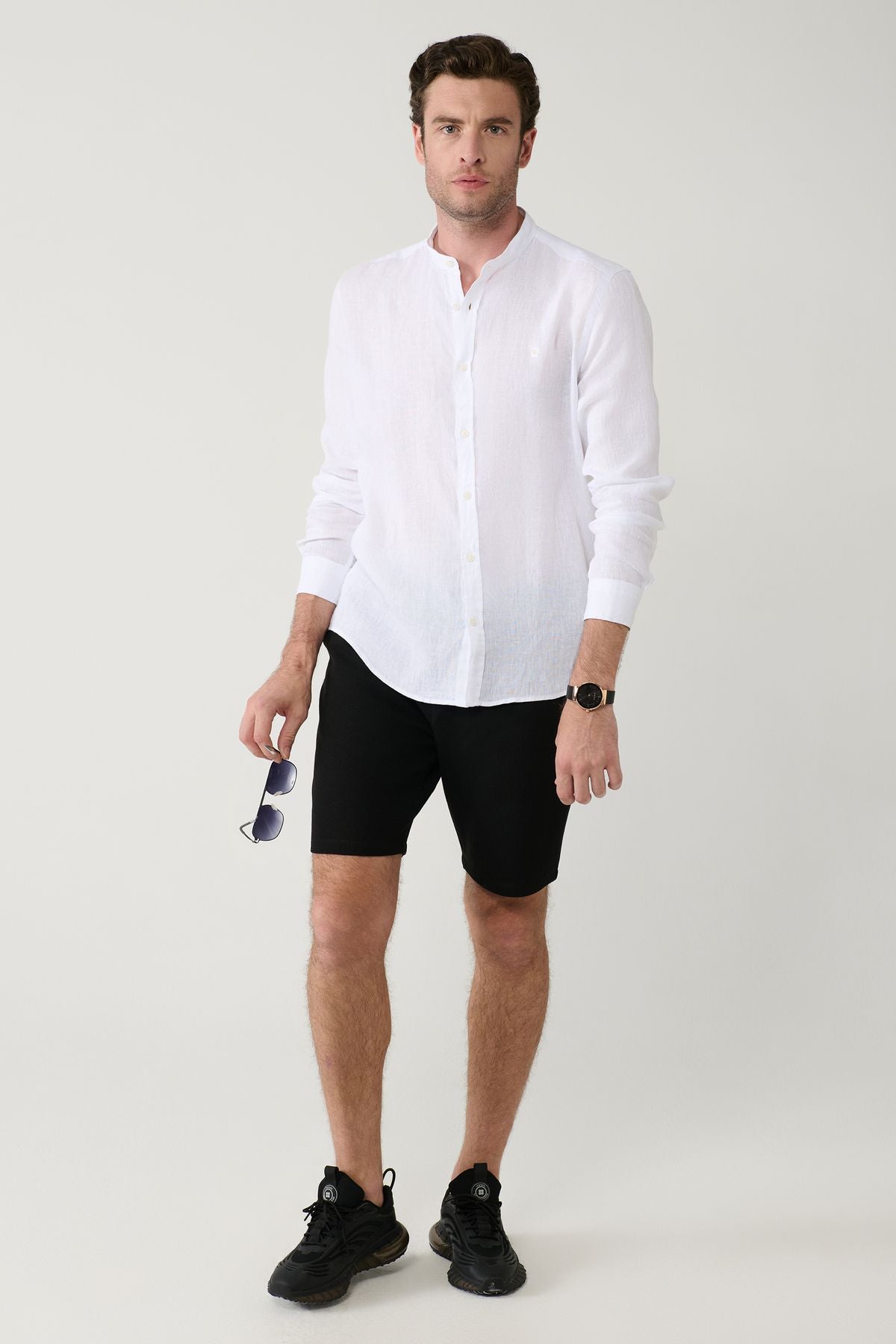 Male White Judge Neck 100 %Linen Shirt B002035