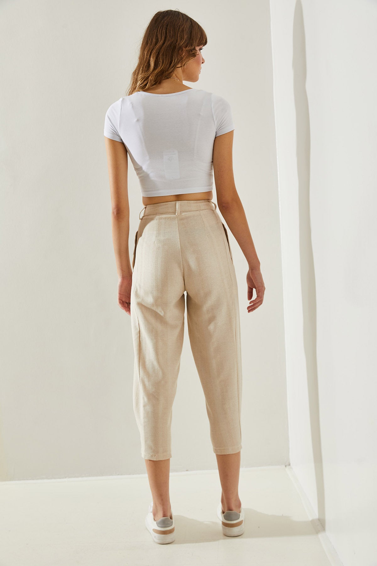 Women's Button Detailed Linen Textured Trousers 60251262