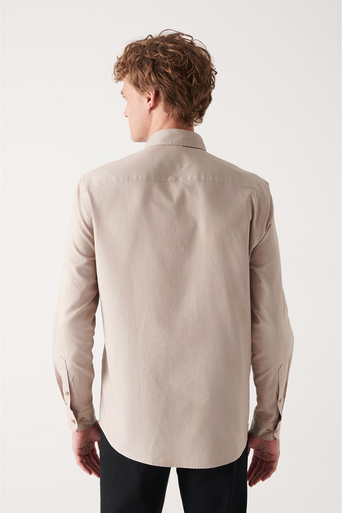 Men's Beige Oxford 100 %Cotton button collar shirt B002003