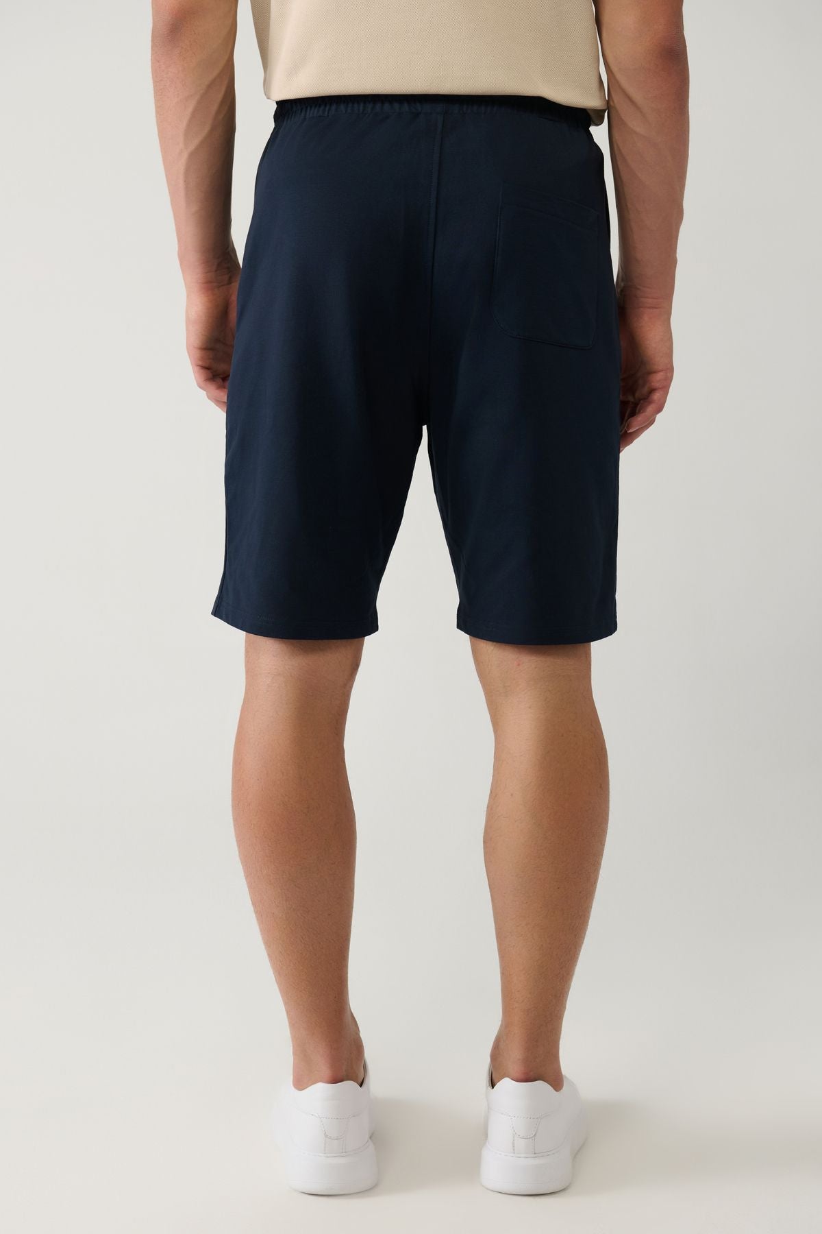 Men's navy blue side pocket knitted cotton 2 IP daily shorts E003602