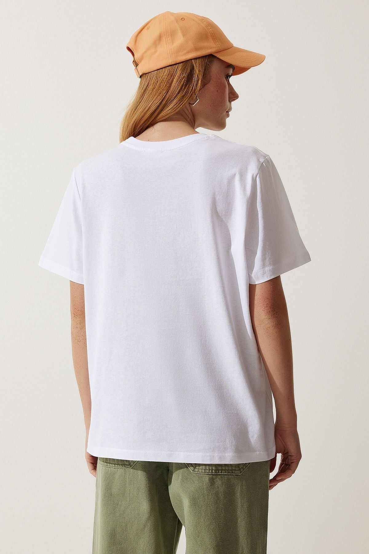 Woman White Color Printed Oversiz knit T-Shirt Wo00034