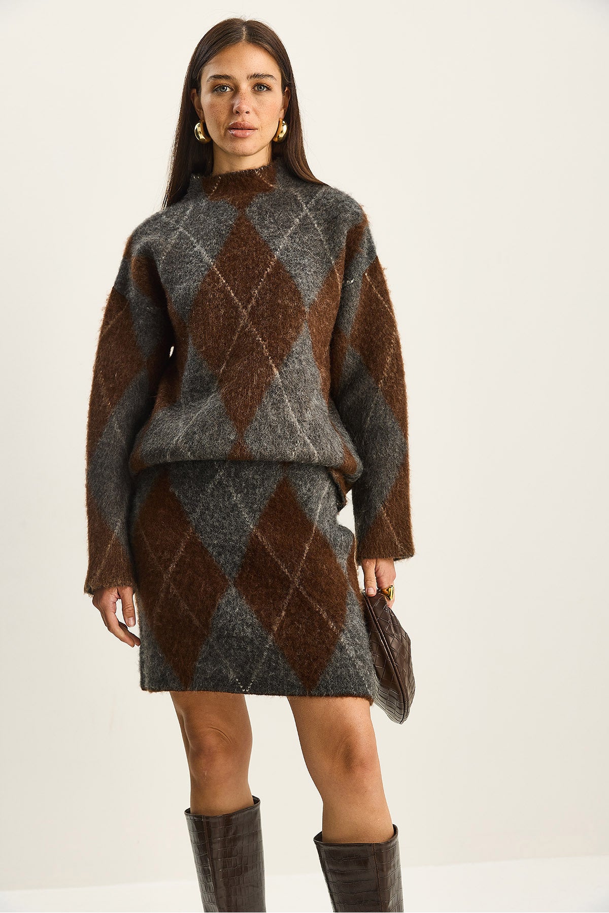 Women's Checkered Patterned Top-Bottom Set 20251083