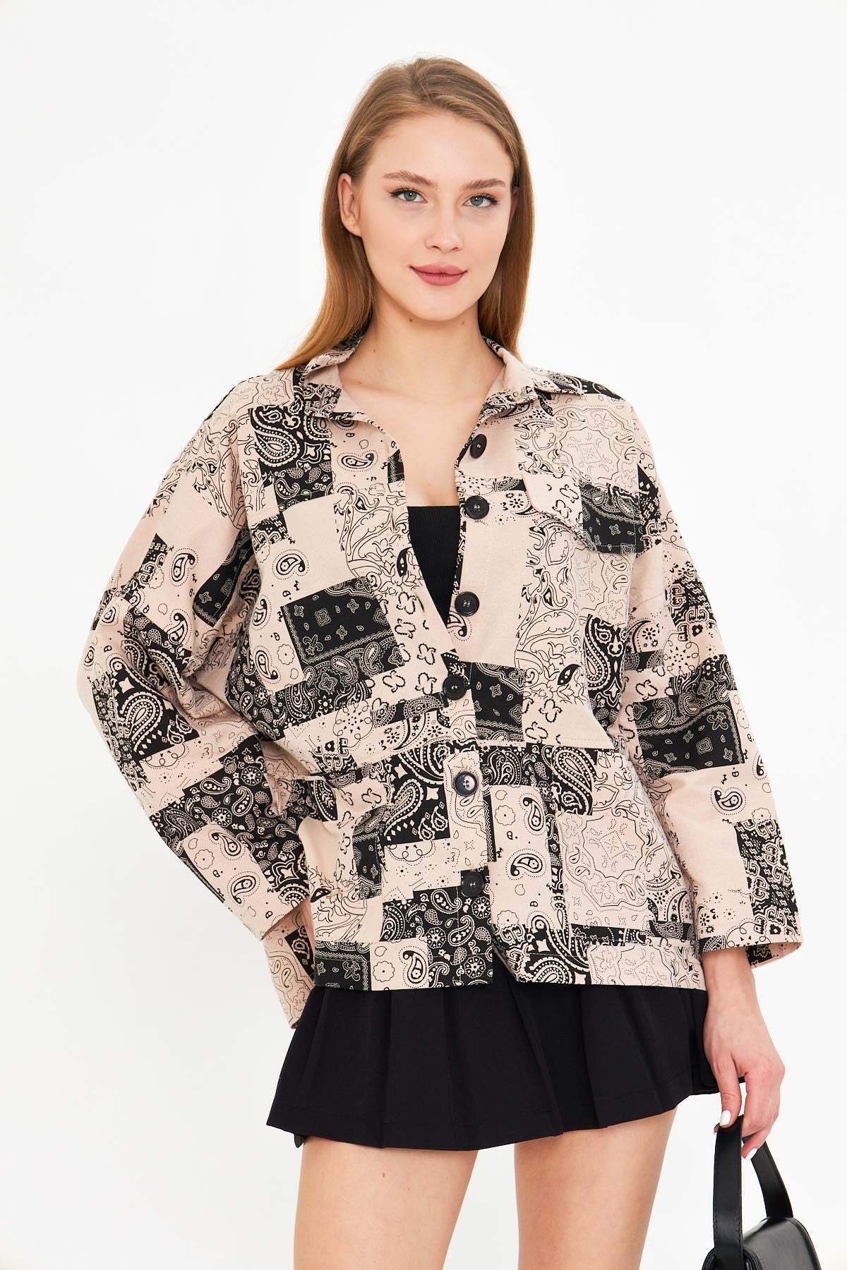 Women's Stone Patterned Pocket Detail Shirt Jacket ARM-25K001071