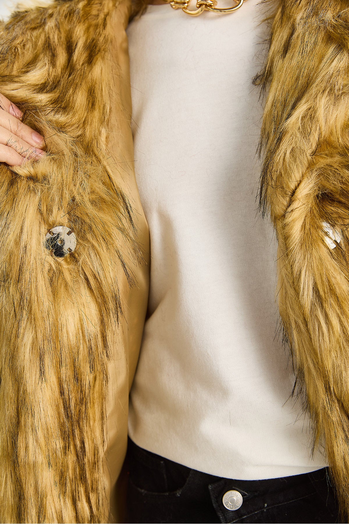 Women's Wide Collar Lined Short Premium Faux Fur Jacket 2770 60261574