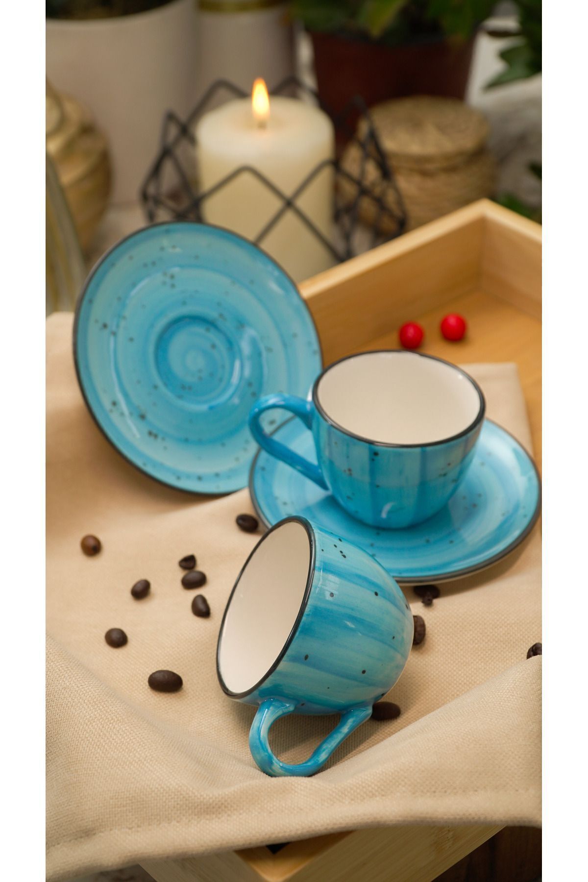 Alya Hand Decor 4 Piece 2 Person Porcelain Coffee Cup Set Blue