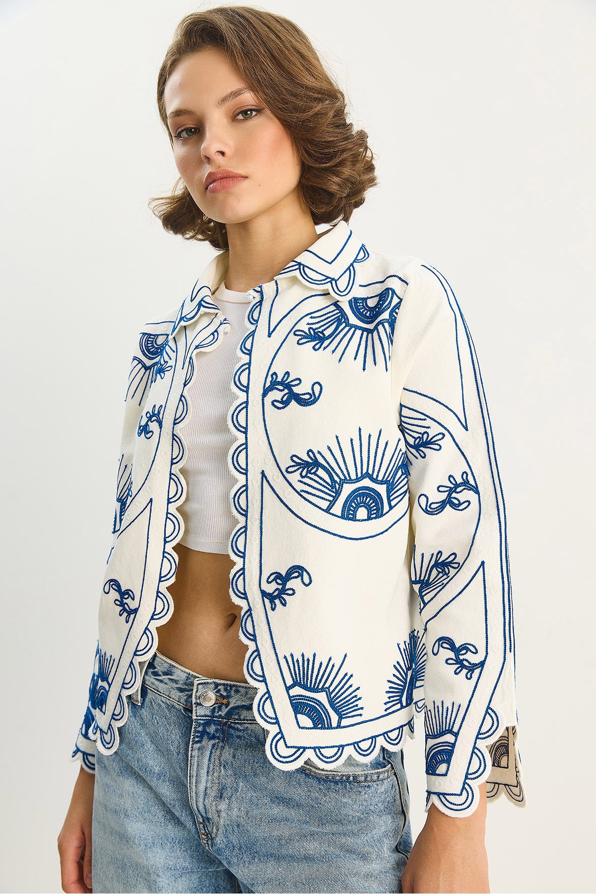 Women's Collared Embroidery Detailed 100% Cotton Jacket 2005 60283699