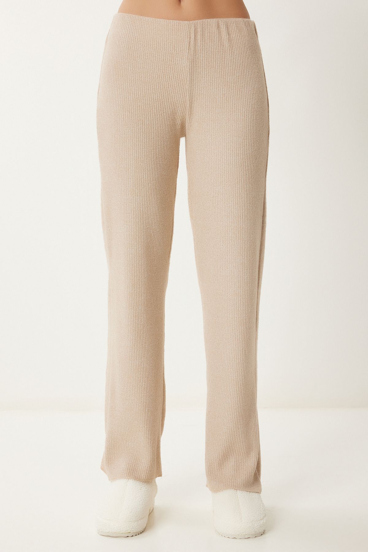 Woman Beige Yumoş Crop abundant trousers knitting set an00222