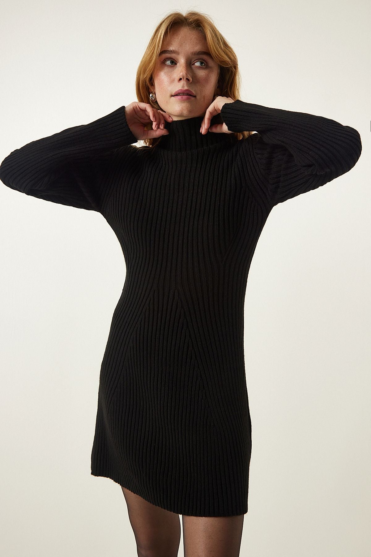 Black wick bell knitwear dress pf00052