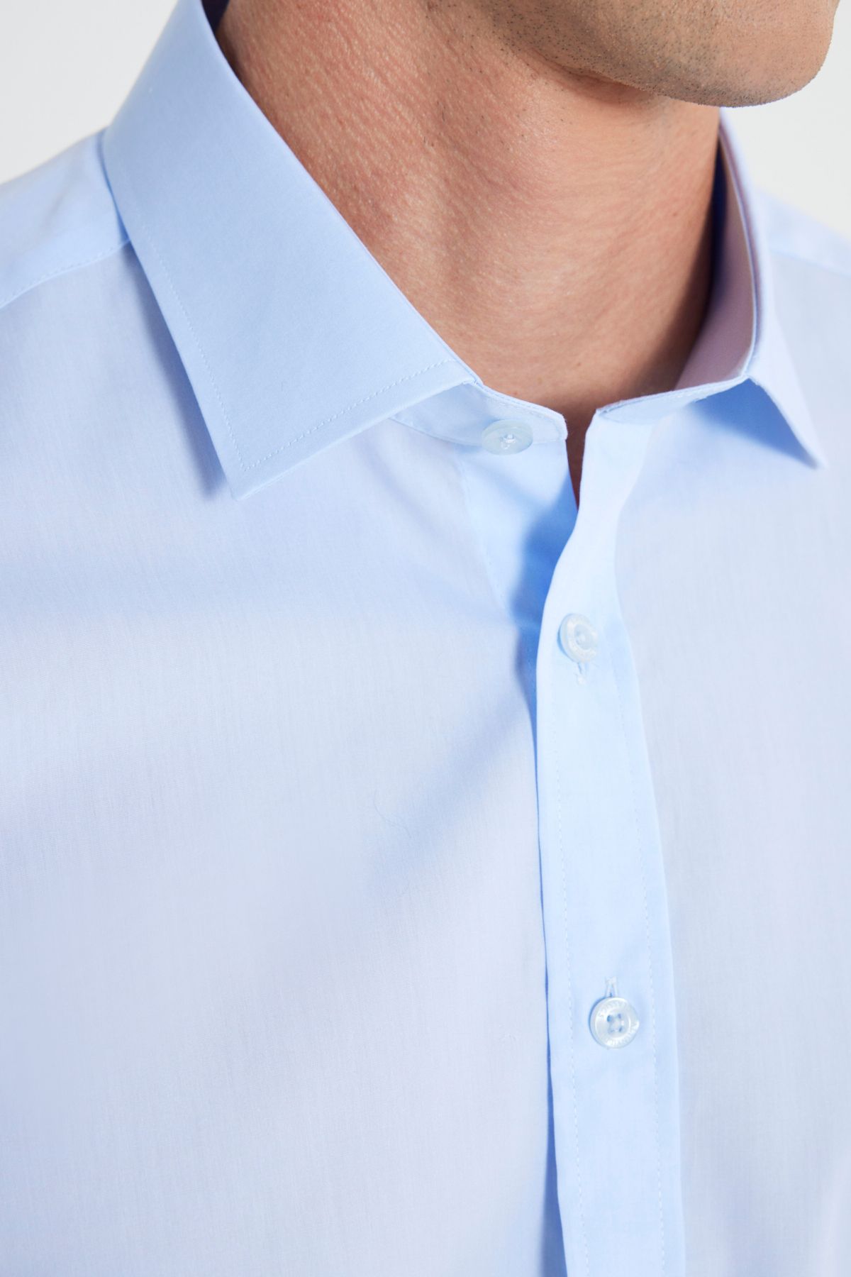 Men's light blue water and stain repulsine nano 100 %cotton slim fit narrow cut classic collar shirt