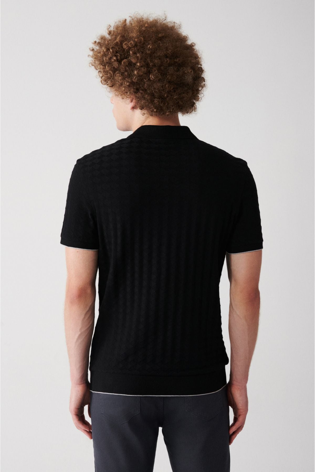 Men's Black 100 %Cotton Zipper Polo Yaka T-shirt A31y1165