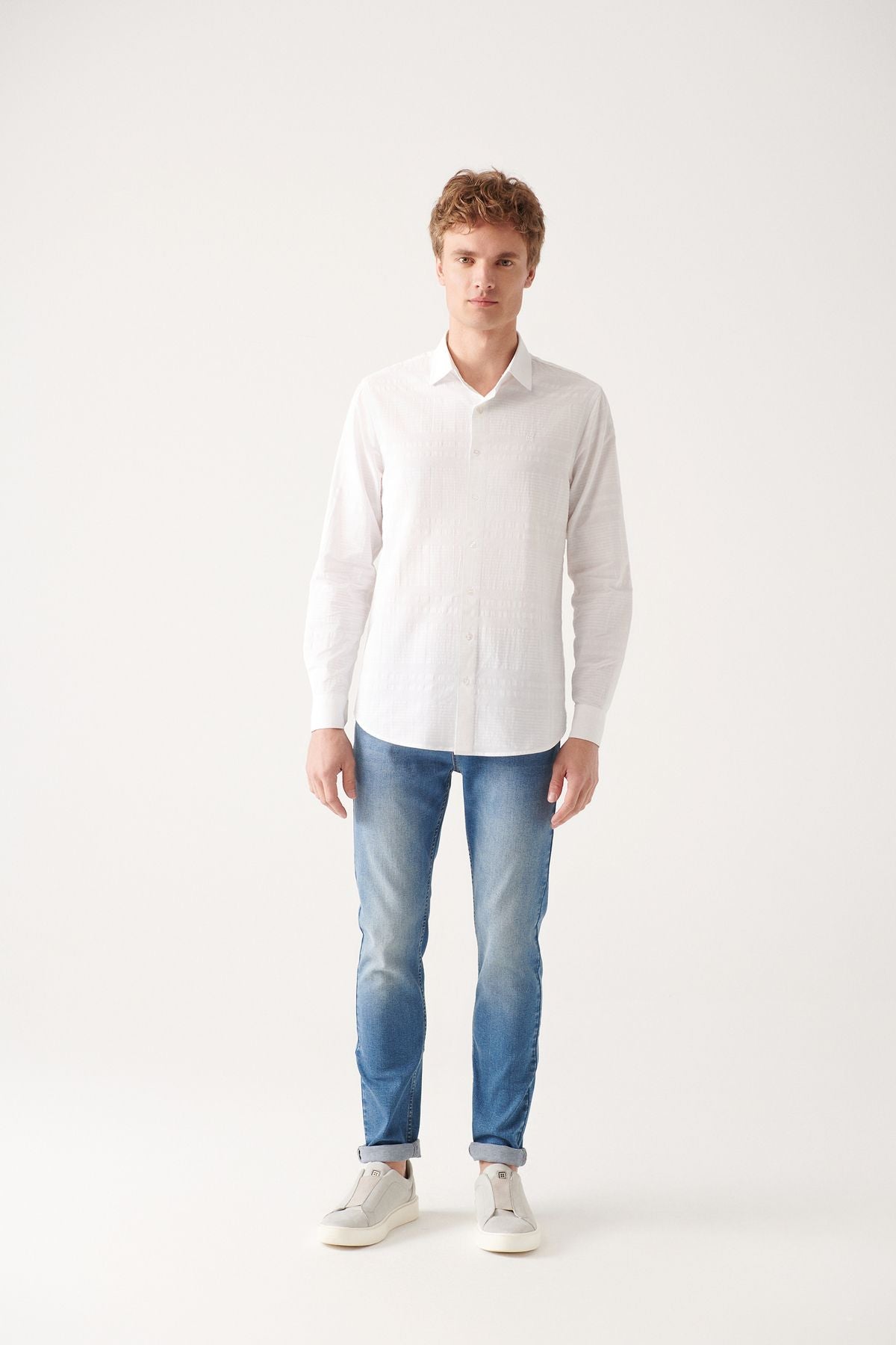 Men's white 100 %cotton textured shirt A31y2061