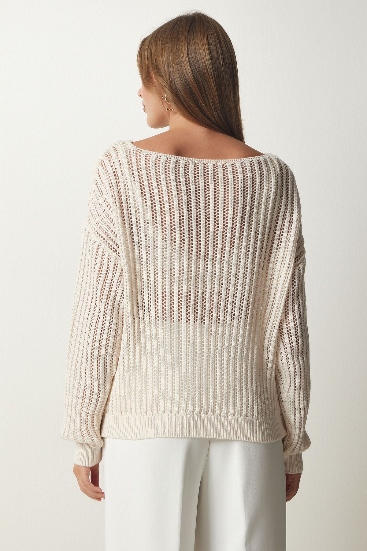 Women's Cream Kayak Yaka Occupational Knitwear Sweater YU00008