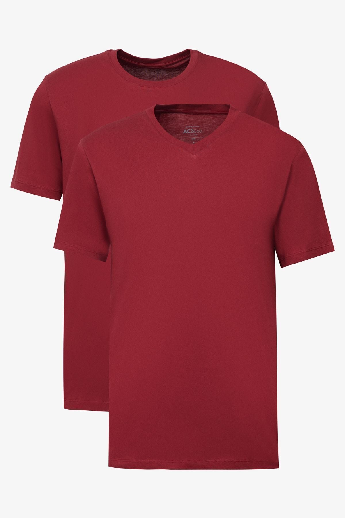 Men's Bordeaux-Bordo 2 Pack Slim Fit Narrow Cutter Cotton Basic T-shirt