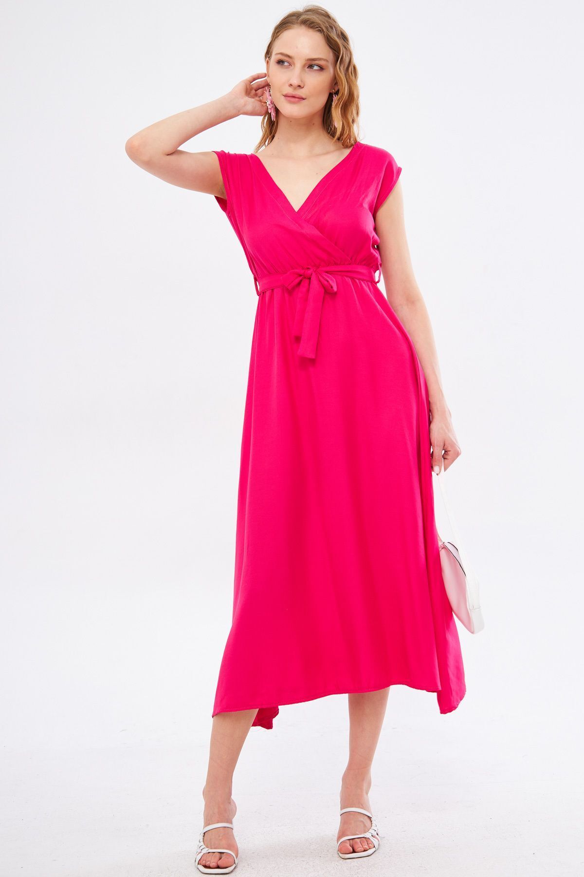 Women's Fuchsia Efta Dress Back and Front Collar Cruiser Belled Midi Boy ARM-24Y001027