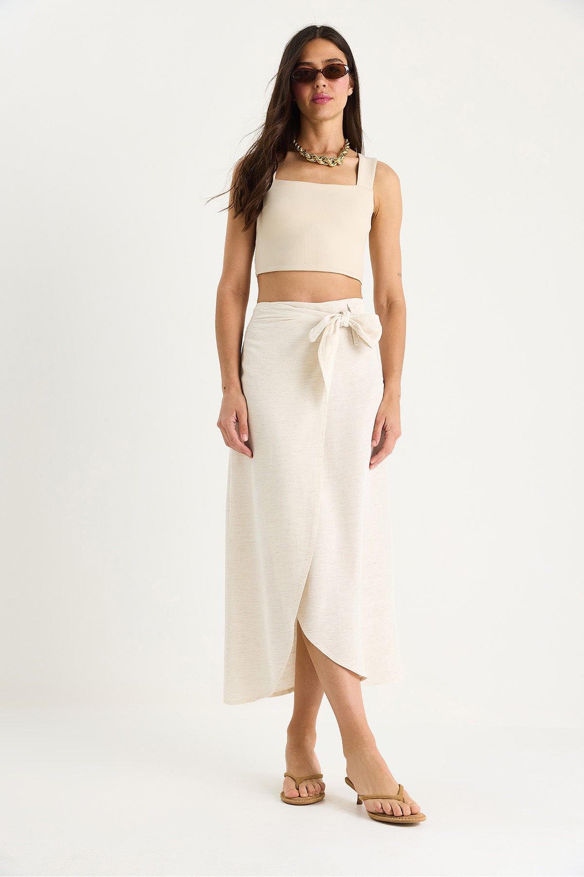 Women's Tie-Up Wrap Summer Thin Linen Skirt DE251071 60283418