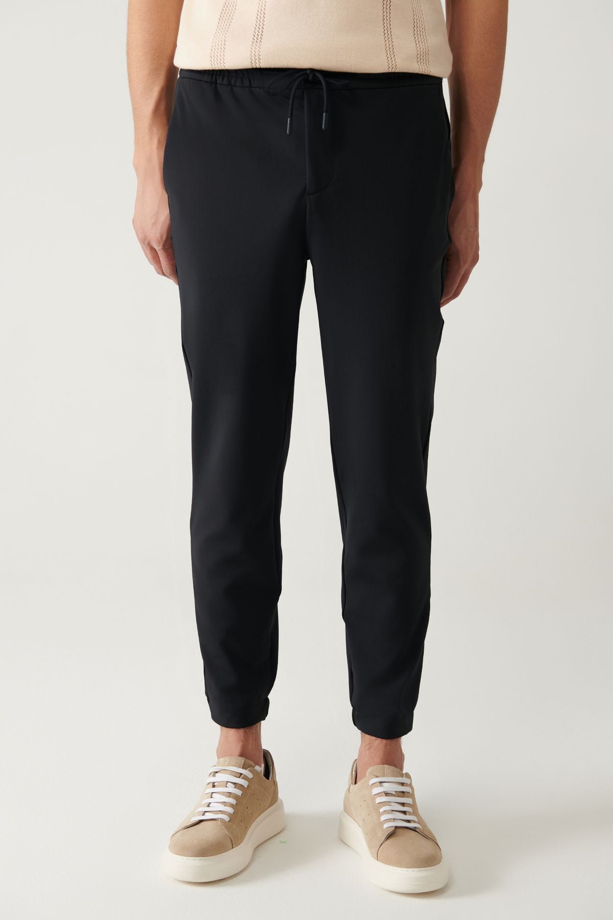 Men's navy blue knitted waist tire pants A41y3036