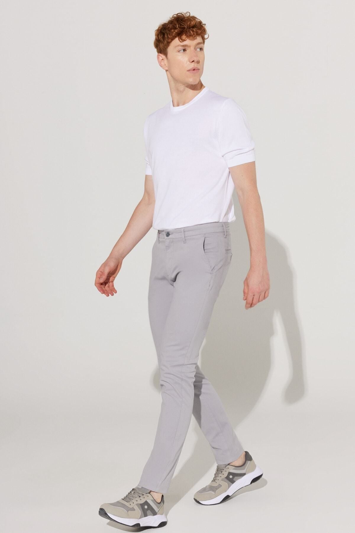 Men's gray slim fit narrow cut cotton flexible comfortable chino pants
