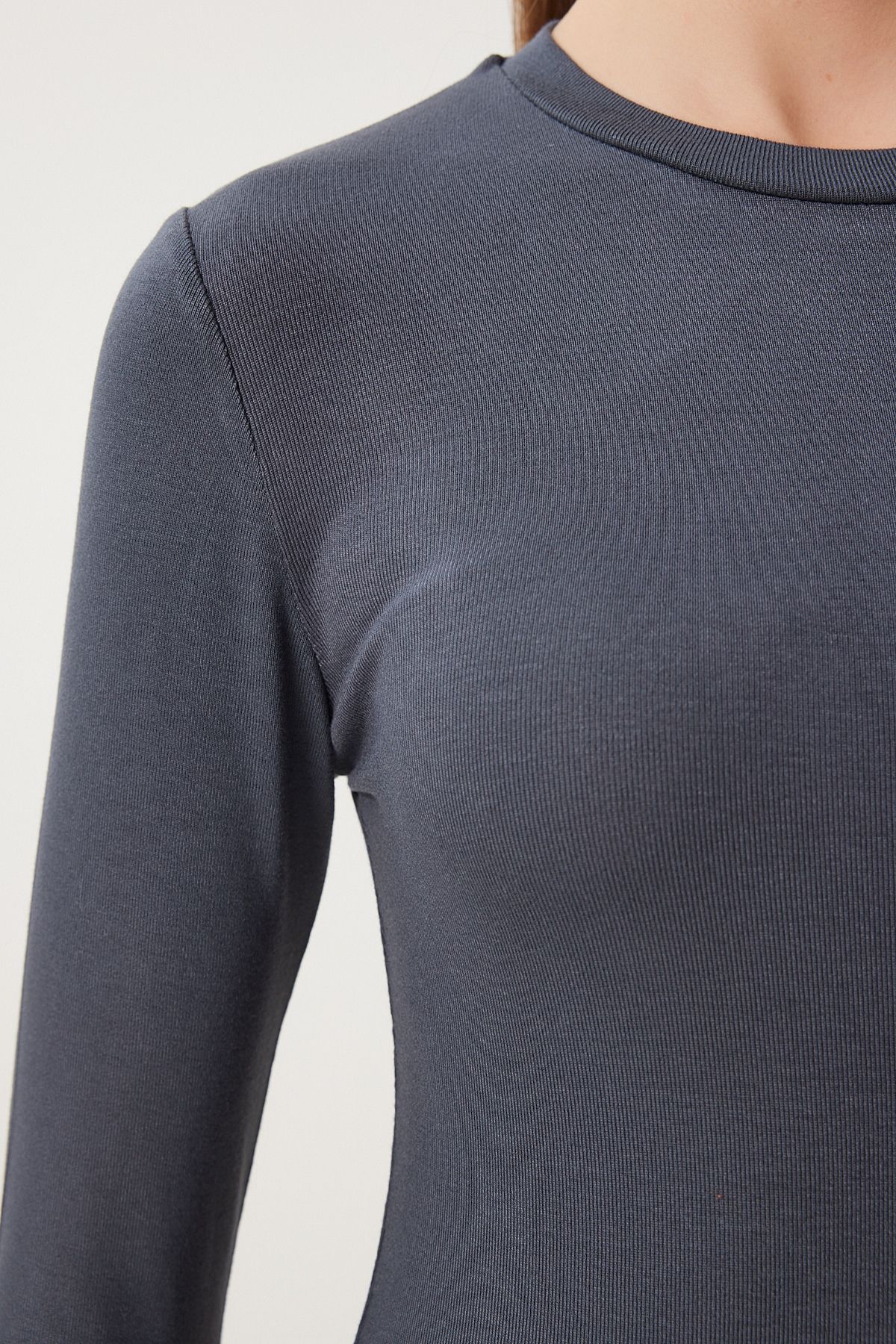 Woman anthracite bicycle collar Basic knit blouse CR00439