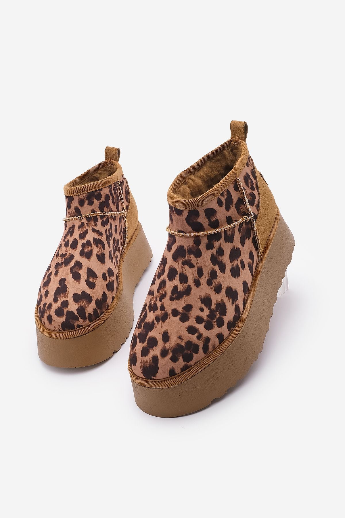 Women's thick base fur half boat tafis leopard leopard