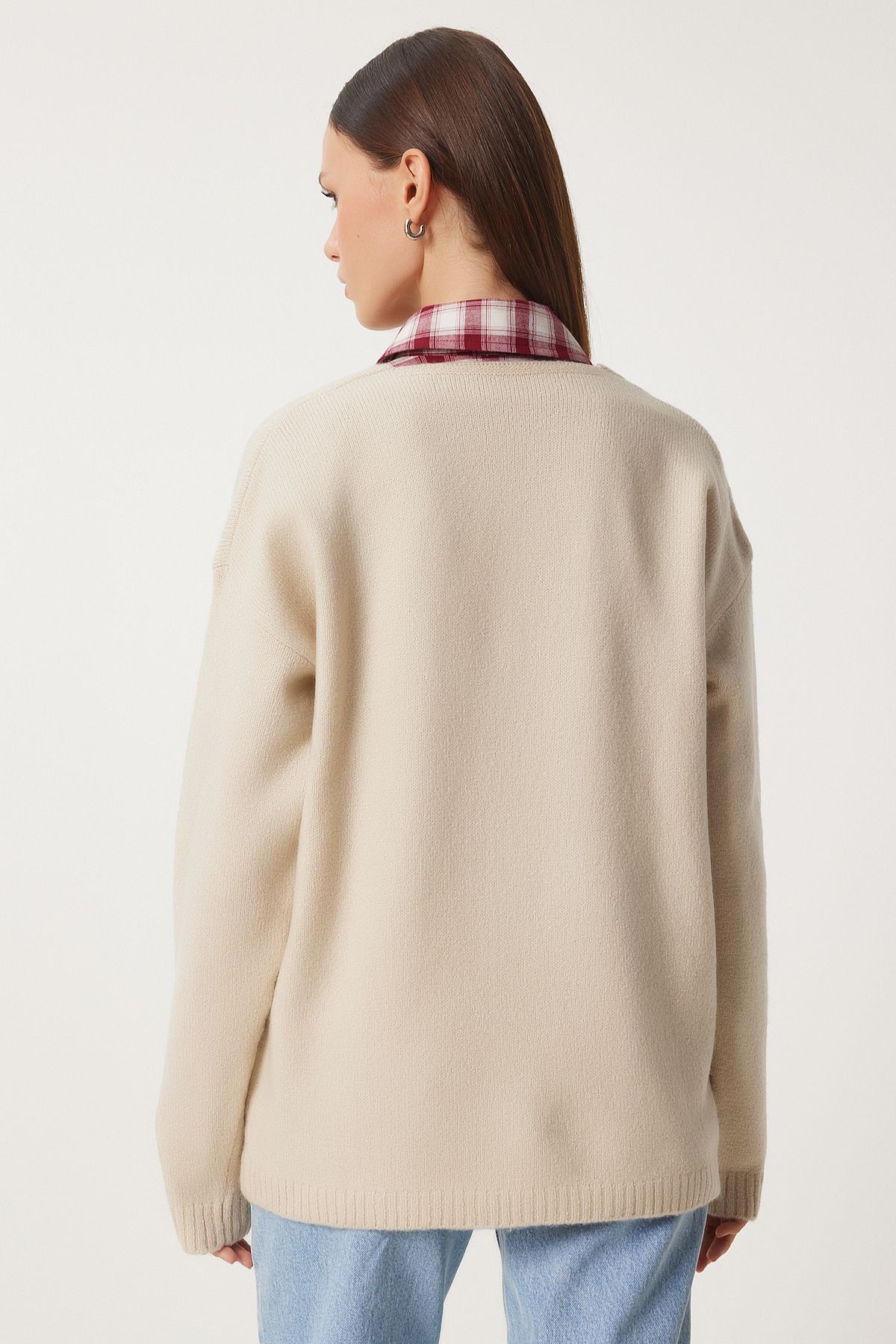 Female Beige V Yaka Knitwear Kazakh ZA00063