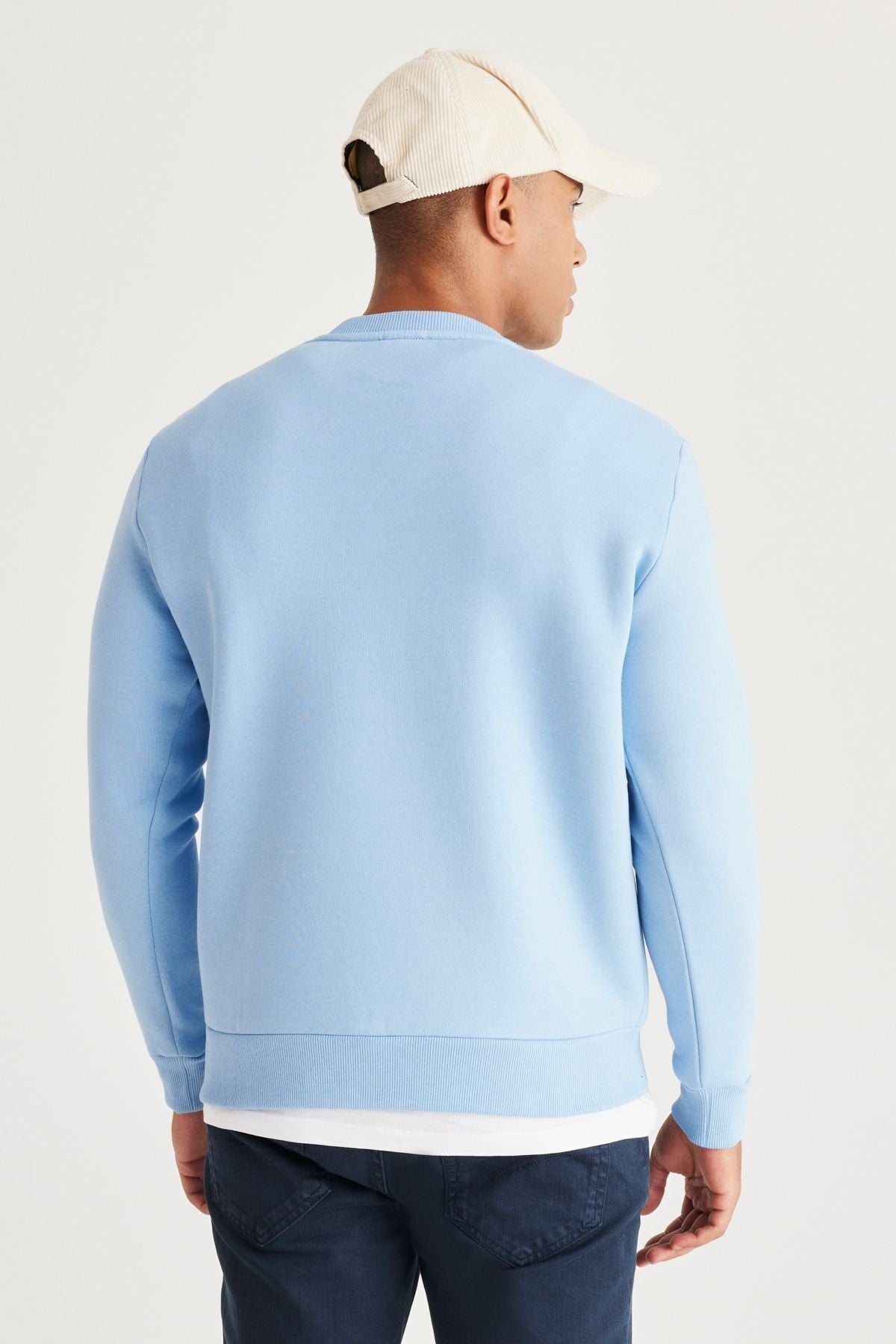 Men's Light Blue Standard Fit Normal Normal Cut Içi polar 3 IP bicycle collar cotton sweatshirt