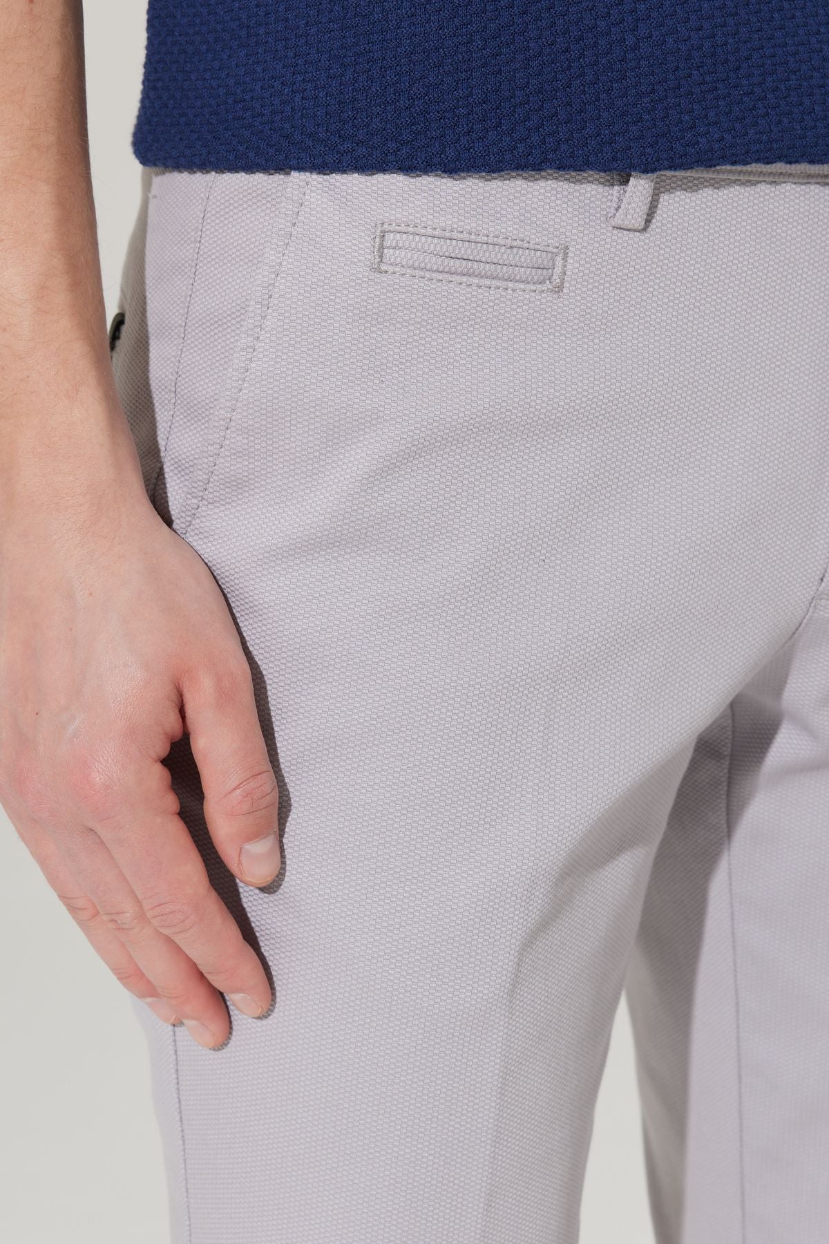 Men's gray slim fit narrow cutting side pocket cotton flexible Acharted Pants