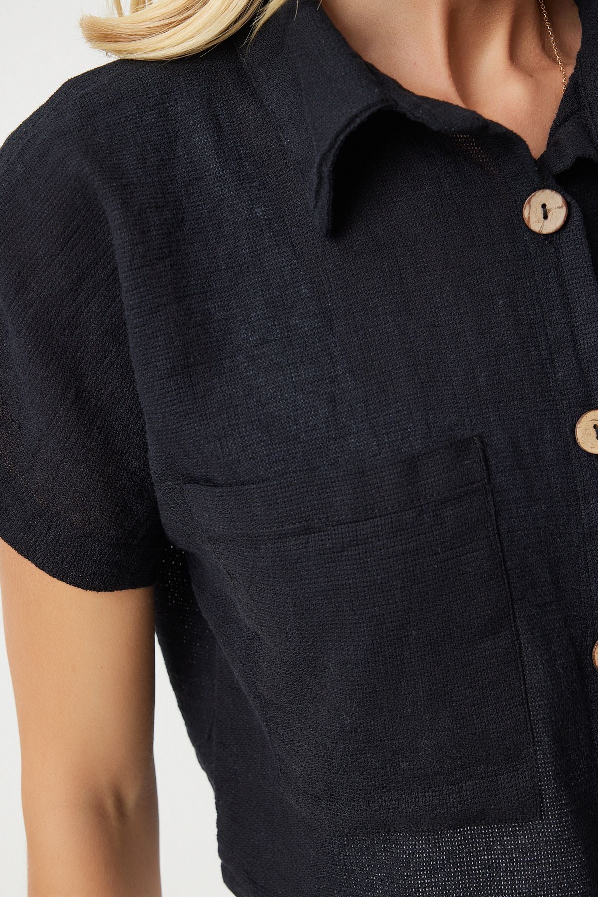 Women's Black Wide Pocket Cottage Summer Bolero Jacket GP00004