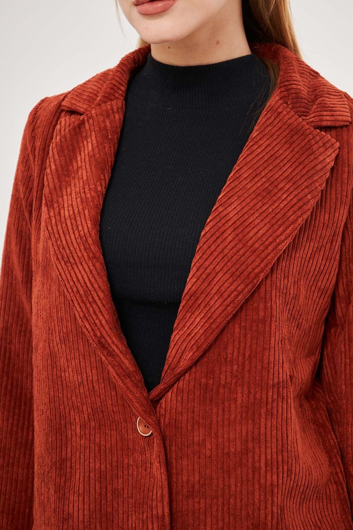 Female Tile Single button Velvet Jacket ARM-24K001043