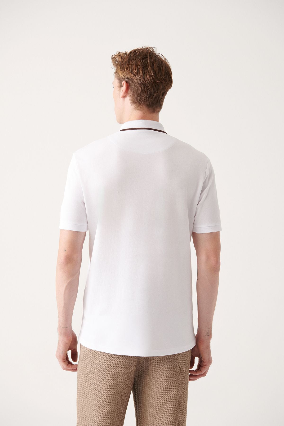 Men's White 100 %Cotton Stick Polo Yaka T-shirt A31y1175