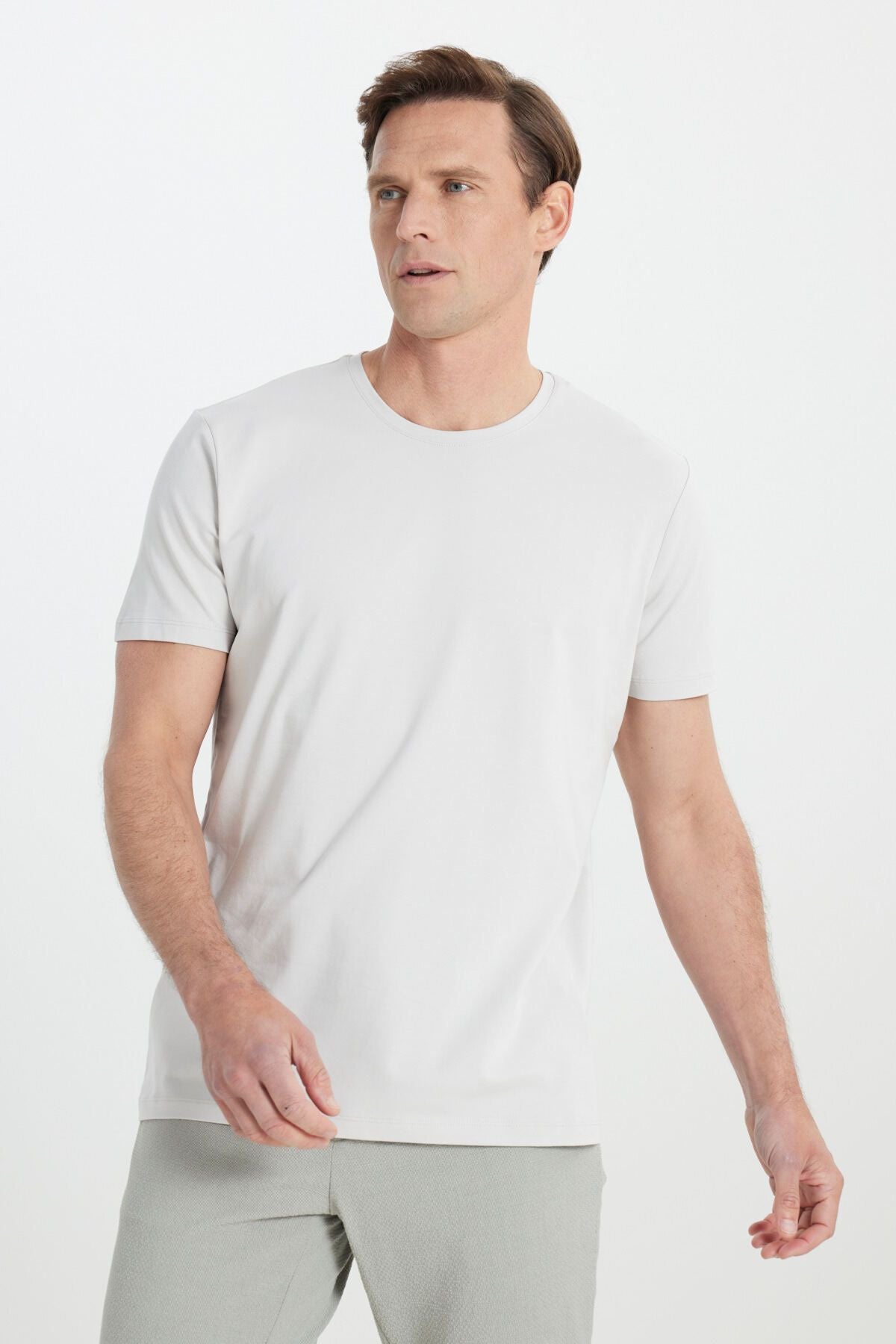 Men's light gray 360 degree stretching in all directions slim fit bike collar t -shirt