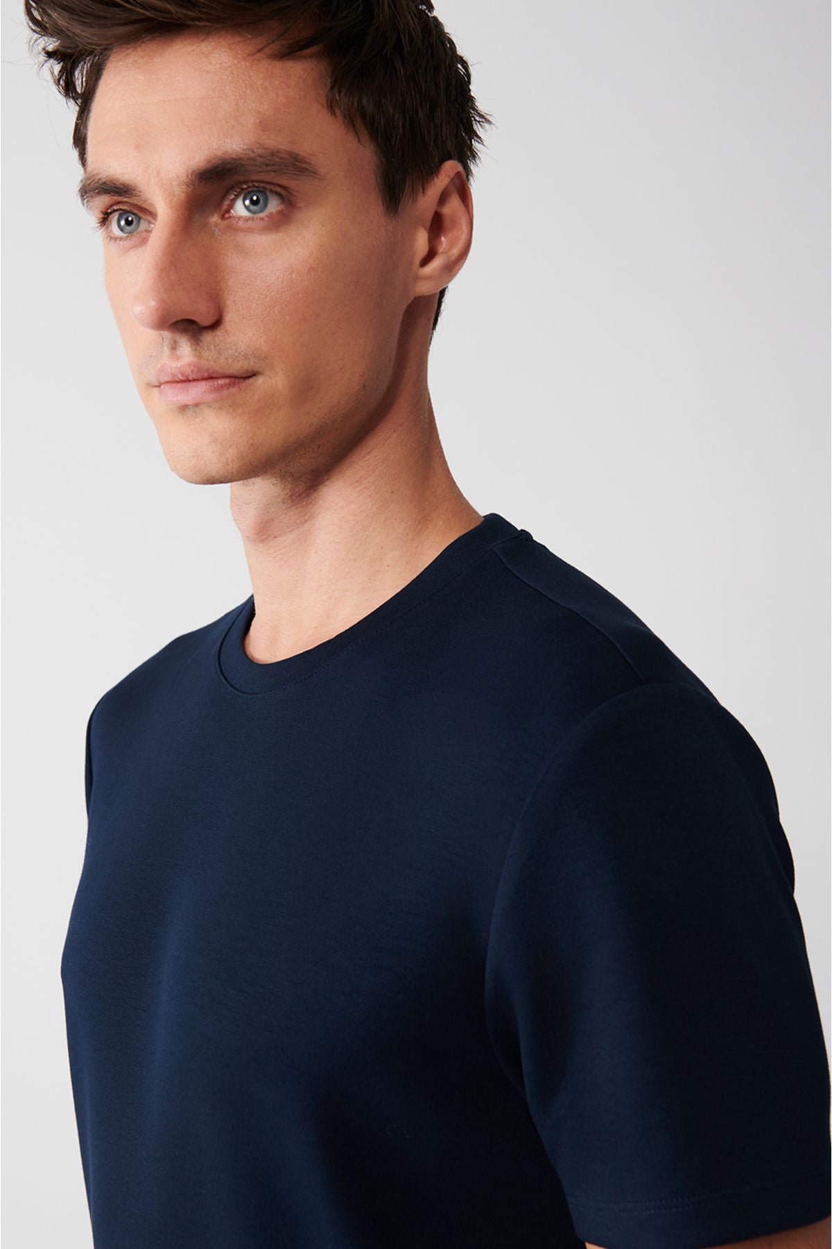 Men's navy blue bike collar soft button T-shirt A31y1003