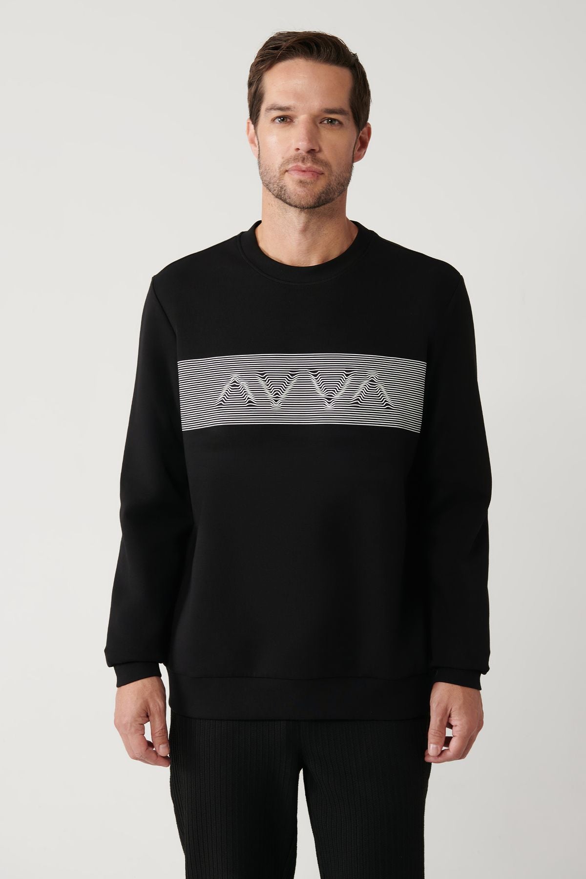 Men's black bike collar interlok fabric printed sweatshirt a32y1311
