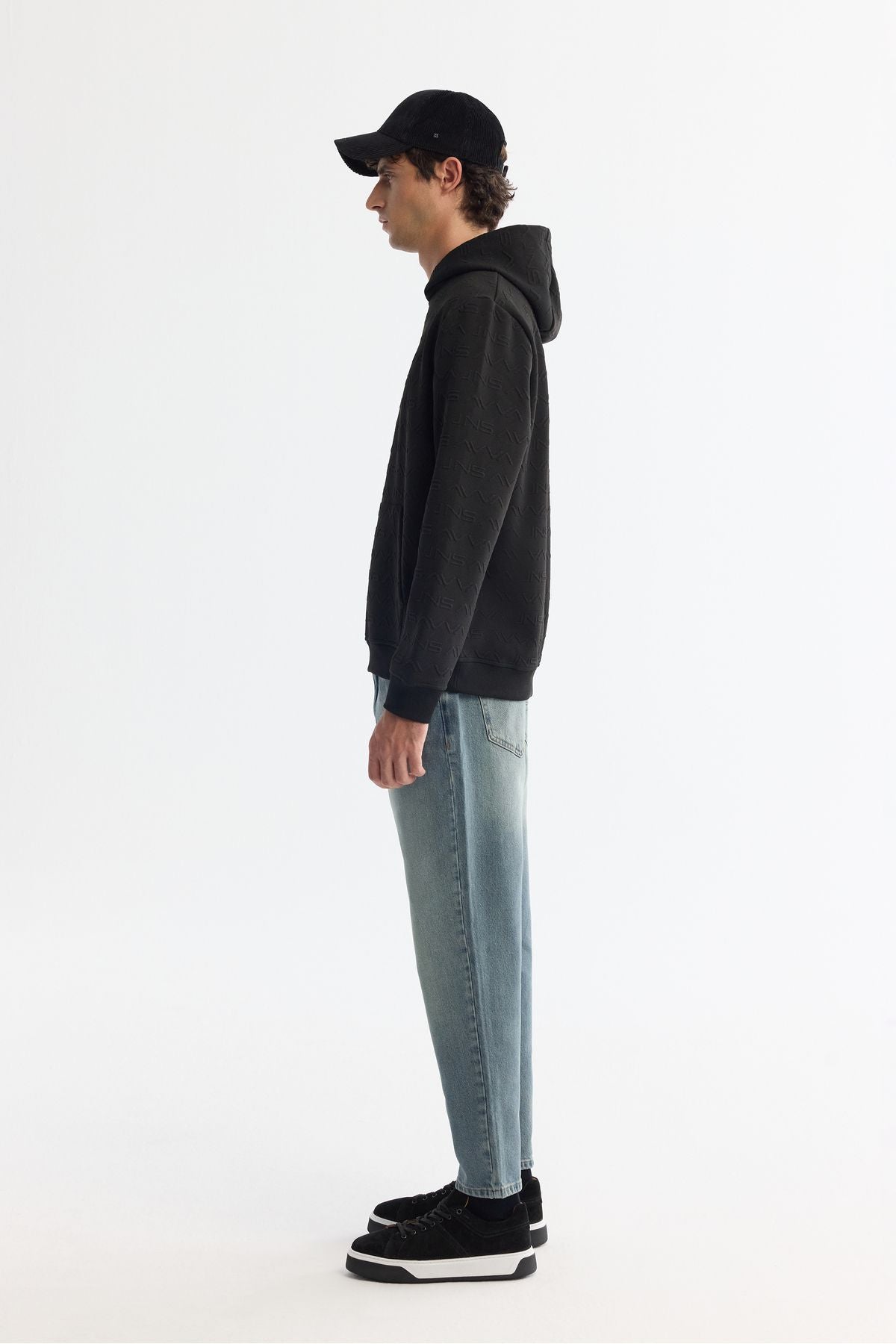 Men's black hooded printed sweatshirt A42y1332