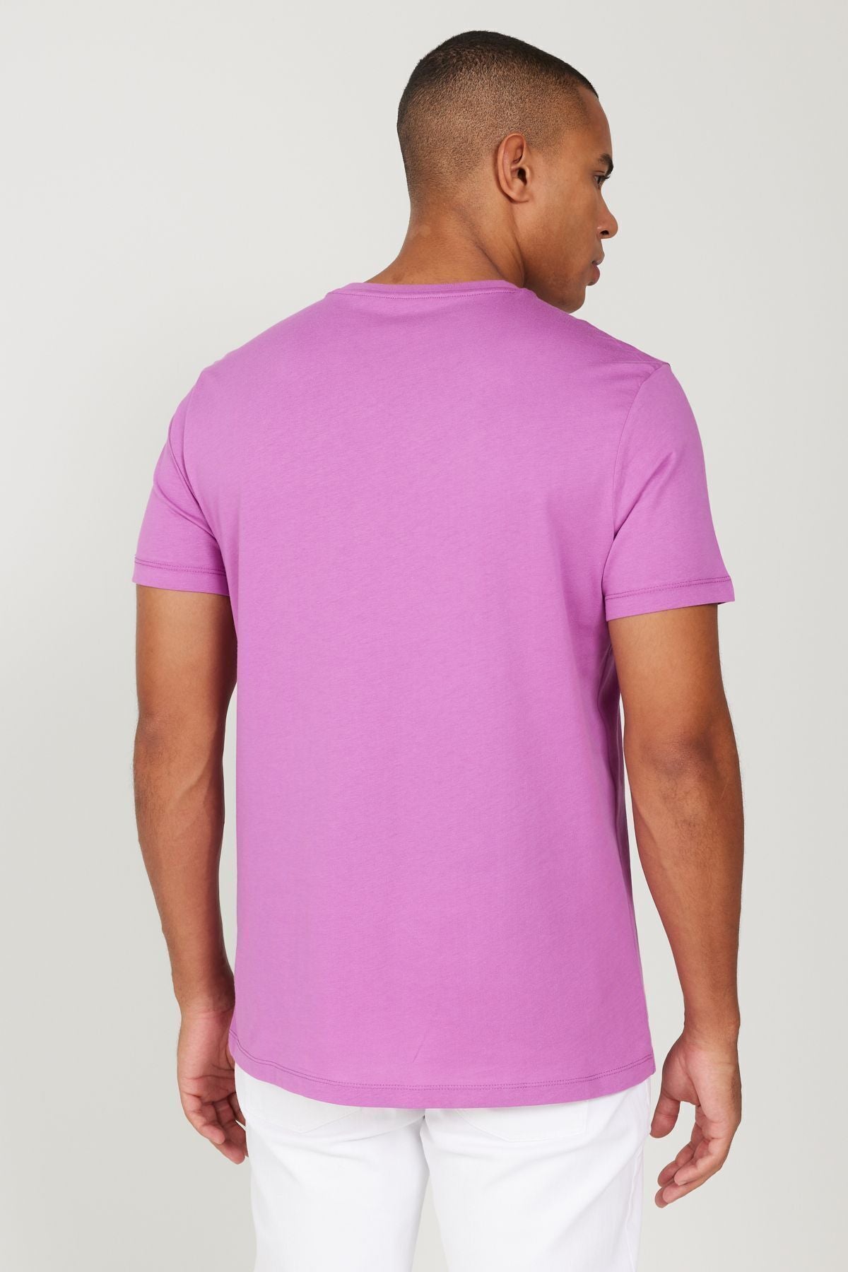 Men's purple slim fit narrow cut 100 %cotton bike collar Basic T -shirt