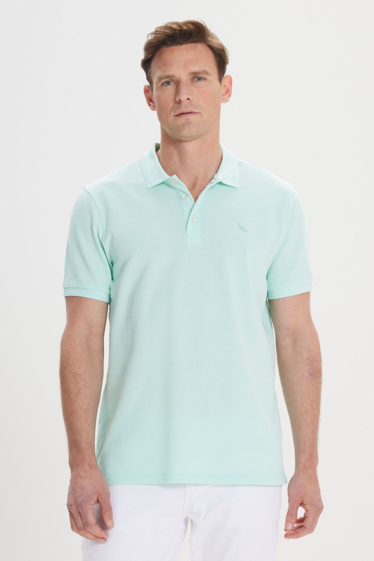 Men's Mint Slim Fit Night Cut Polo Yaka 100 %Cotton Short Sleeve T -shirt