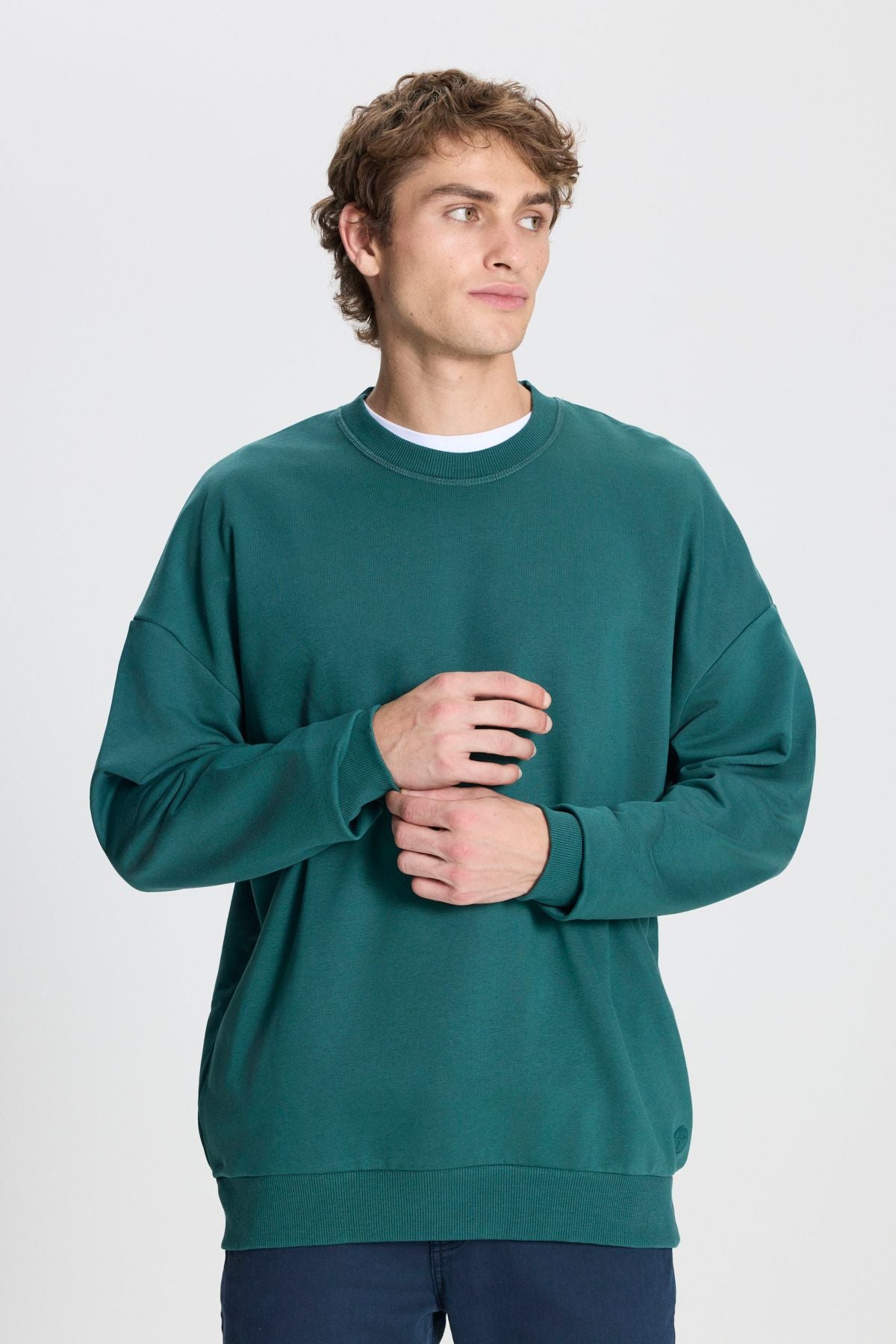 Men's Dark Green Oversize plenty of cuts 3 IP bicycle collar cotton sweatshirt