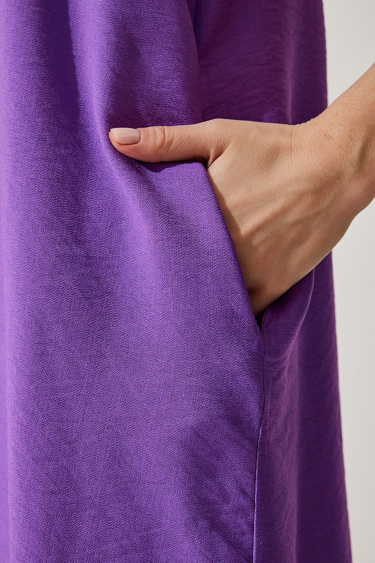 Woman purple sleeveless linen viscose bell dress jh00005